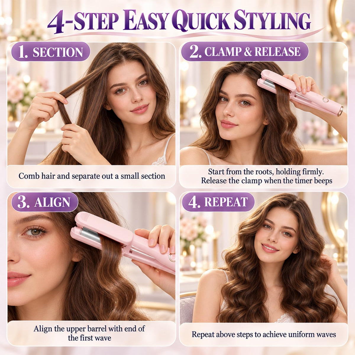 32mm Deep Wave Hair Curler, French Wave Curling Iron,Purple