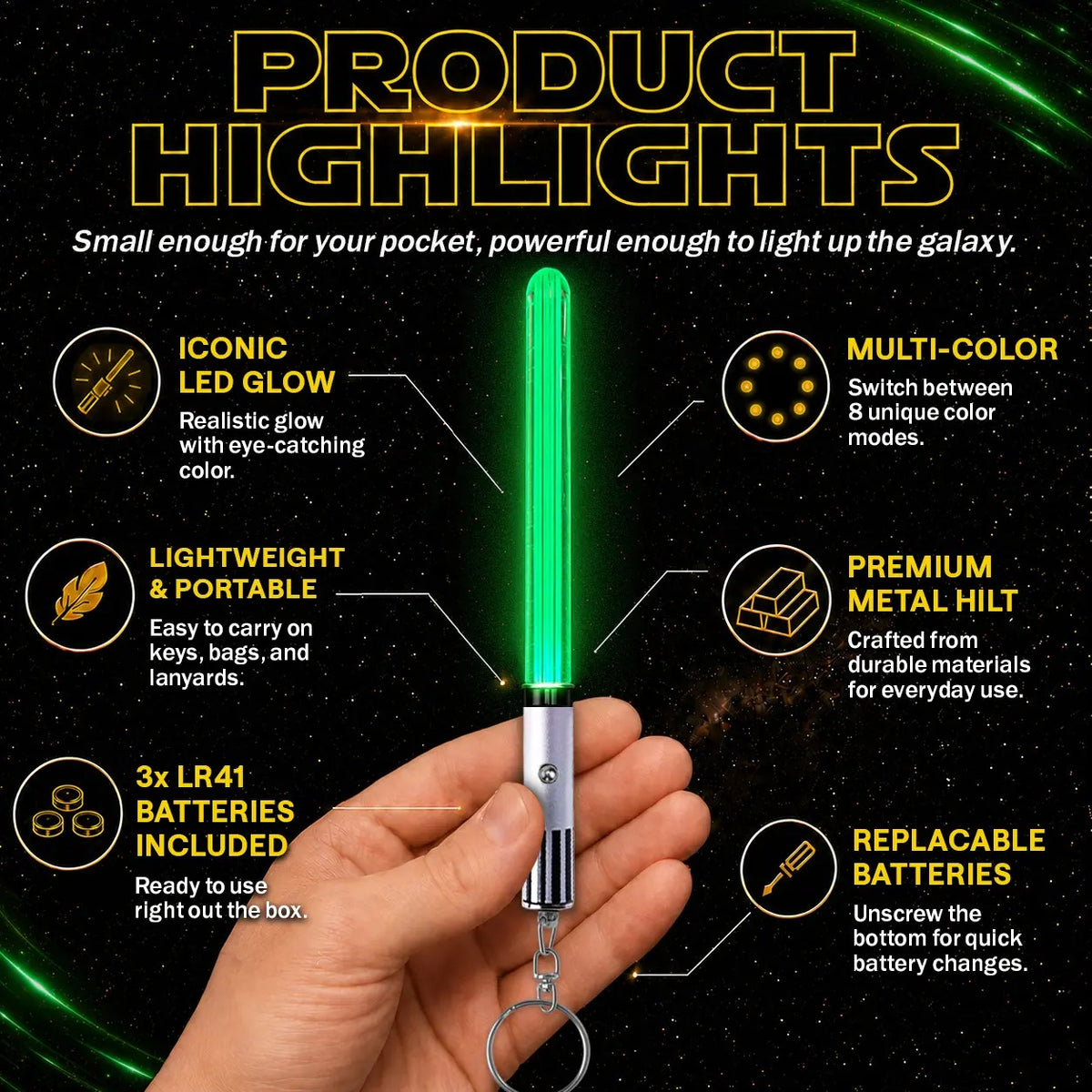 RGB Mini Lightsaber Keychain — 8 Color Modes