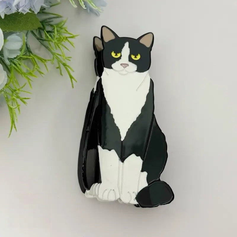 Zorvostore Black Magic Cat Yellow Eyes Double-Sided High Quality Plastic Hair Clip Claw for Women & Girls, Gift for Cat Lover, Premium Hair Accessory for Cat Mom, Wife, Her, Bestie, BFF