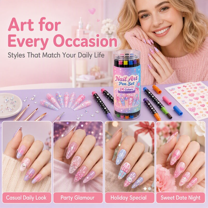 💅 24-Color Dual-Ended Nail Art Pens – Professional DIY Manicure Set 🎁