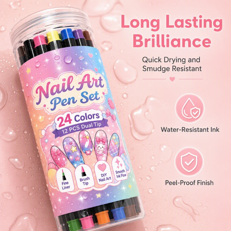 💅 24-Color Dual-Ended Nail Art Pens – Professional DIY Manicure Set 🎁
