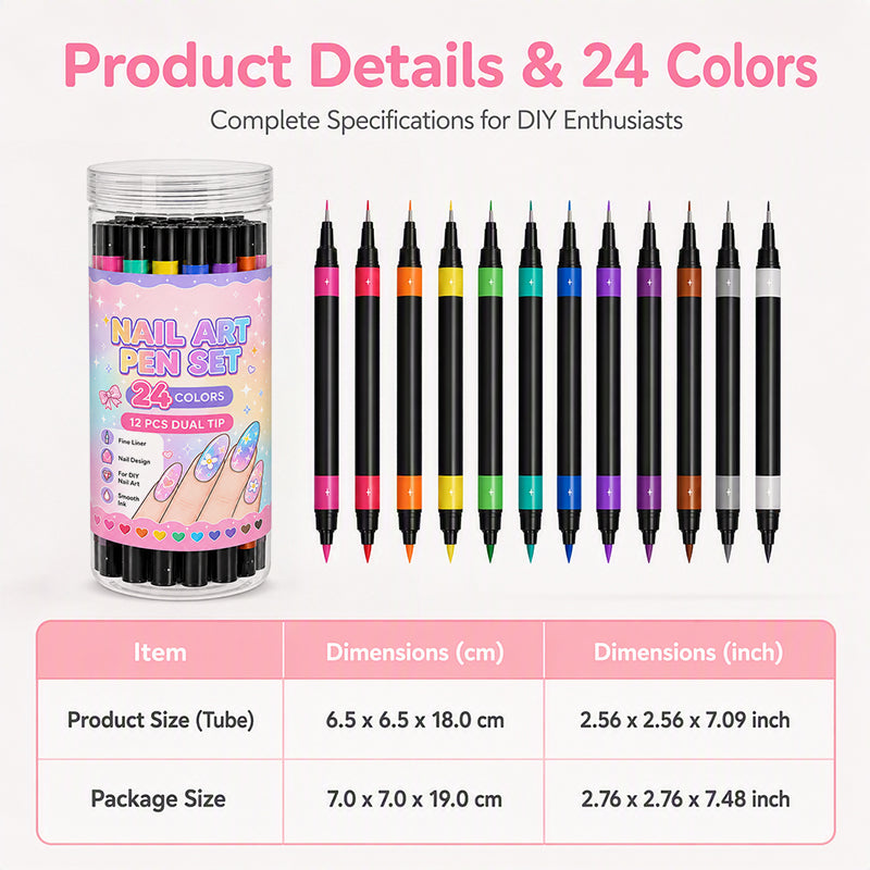 💅 24-Color Dual-Ended Nail Art Pens – Professional DIY Manicure Set 🎁