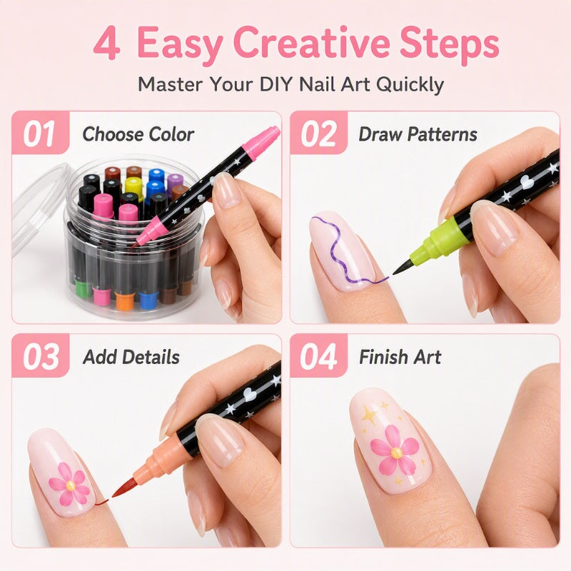 💅 24-Color Dual-Ended Nail Art Pens – Professional DIY Manicure Set 🎁