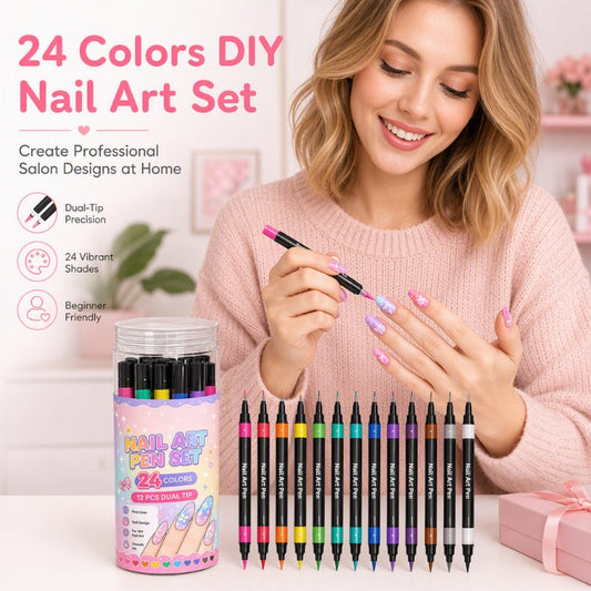 💅 24-Color Dual-Ended Nail Art Pens – Professional DIY Manicure Set 🎁