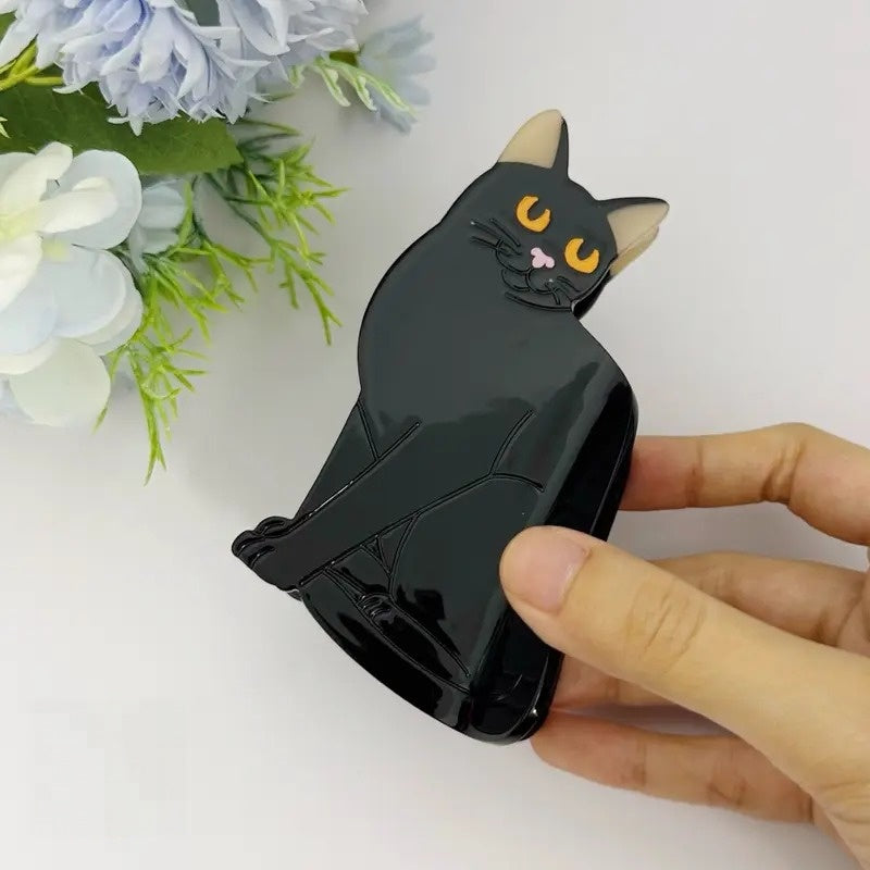 Zorvostore Black Magic Cat Yellow Eyes Double-Sided High Quality Plastic Hair Clip Claw for Women & Girls, Gift for Cat Lover, Premium Hair Accessory for Cat Mom, Wife, Her, Bestie, BFF