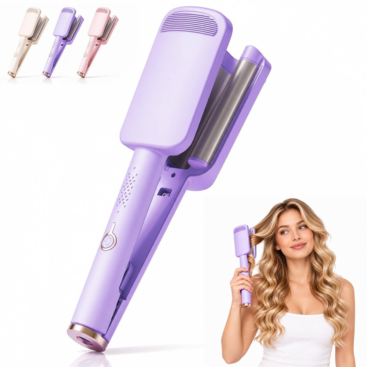 32mm Deep Wave Hair Curler, French Wave Curling Iron，Purple