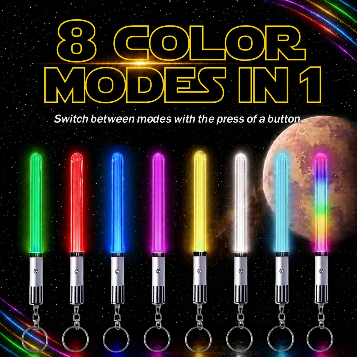 RGB Mini Lightsaber Keychain — 8 Color Modes