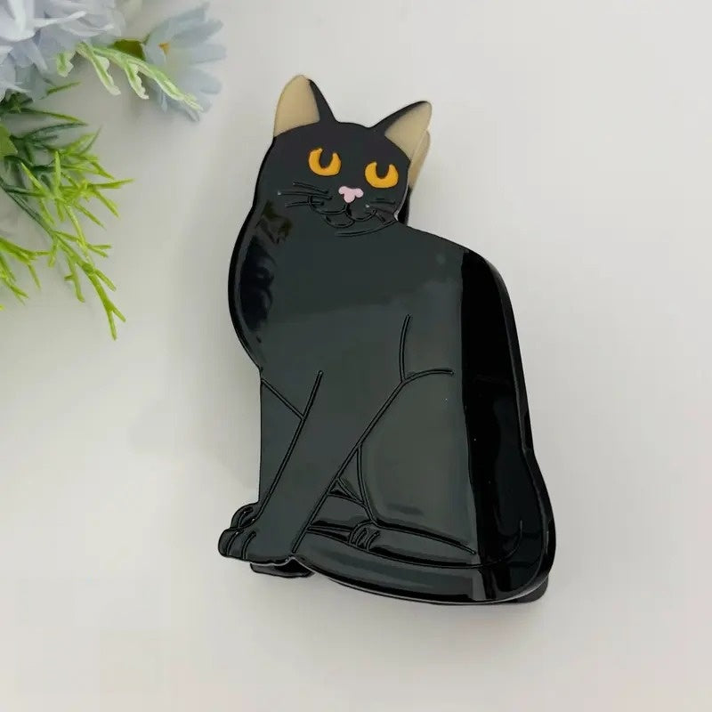 Zorvostore Black Magic Cat Yellow Eyes Double-Sided High Quality Plastic Hair Clip Claw for Women & Girls, Gift for Cat Lover, Premium Hair Accessory for Cat Mom, Wife, Her, Bestie, BFF