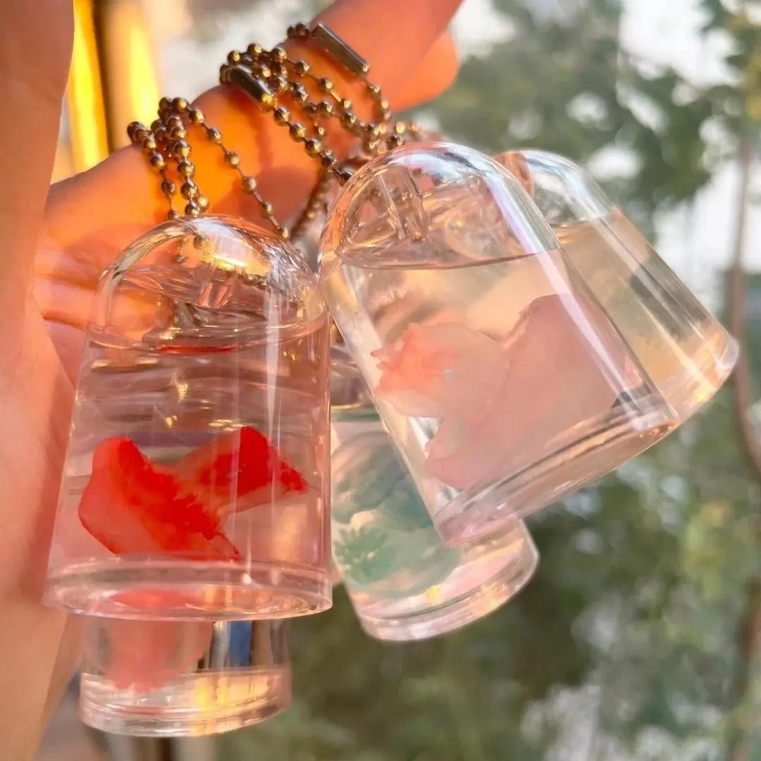 Cute Jelly Keychain - Cute Charms Keychain with Water Inside, Whimsical Fashion Accessory, Plastic Bottle Pendant, Birthday Gift Ideas for Women, Summer Vibe Christmas Present