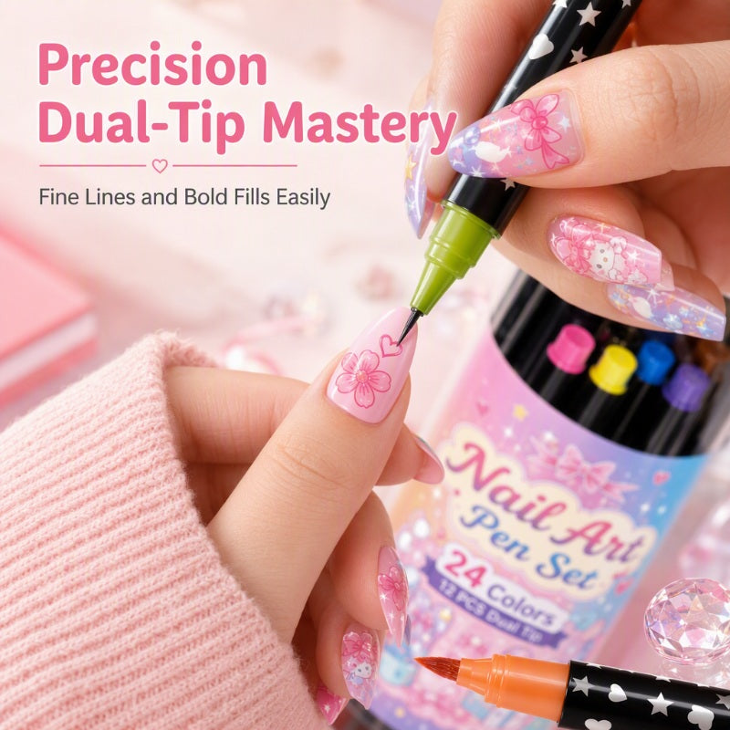 💅 24-Color Dual-Ended Nail Art Pens – Professional DIY Manicure Set 🎁