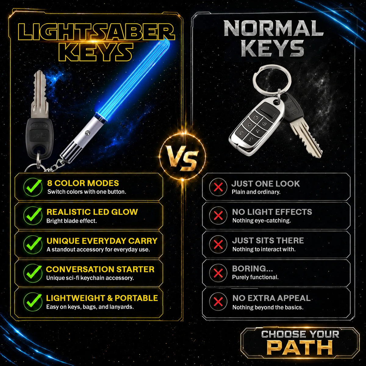 RGB Mini Lightsaber Keychain — 8 Color Modes