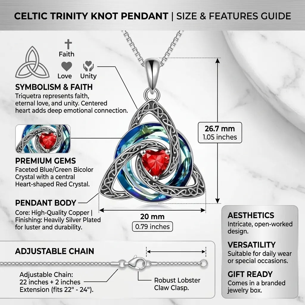 ZORVOSTORE Birthstone Celtic Knot Necklace for Women – Trinity Knot Triquetra Crystal Pendant, Irish & Scottish Inspired Jewelry Gift for Mom, Faith Love & Unity Symbol, Adjustable Chain