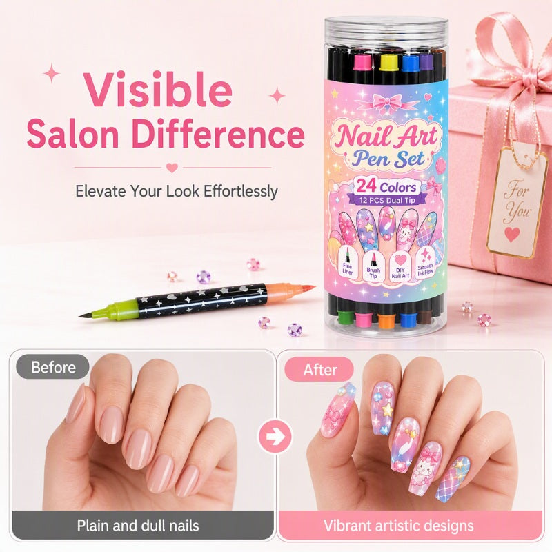 💅 24-Color Dual-Ended Nail Art Pens – Professional DIY Manicure Set 🎁