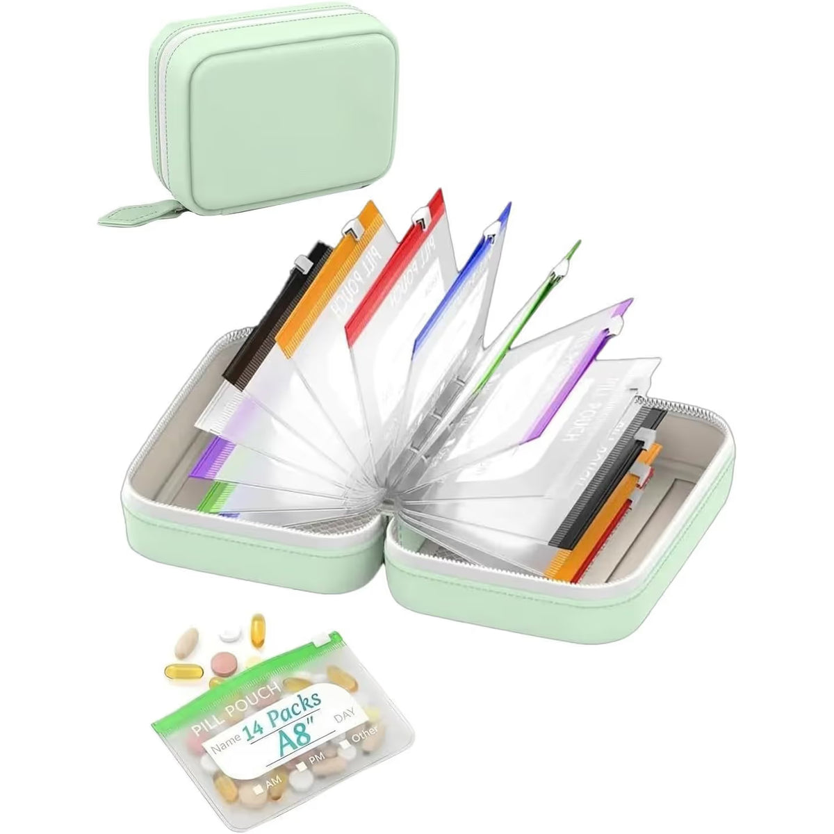 ❄️Summerfresh 50% OFF!💊14-Pouch Travel Medicine & Supplement Organiser – Removable Colour-Coded Zip Pouches with Binder Case