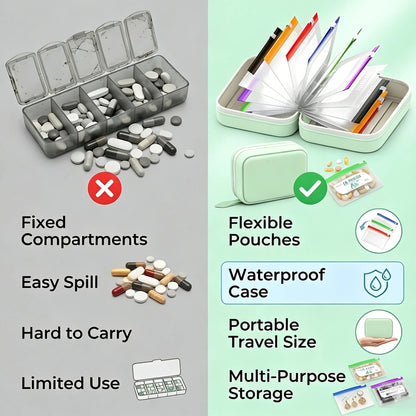 ❄️Summerfresh 50% OFF!💊14-Pouch Travel Medicine & Supplement Organiser – Removable Colour-Coded Zip Pouches with Binder Case