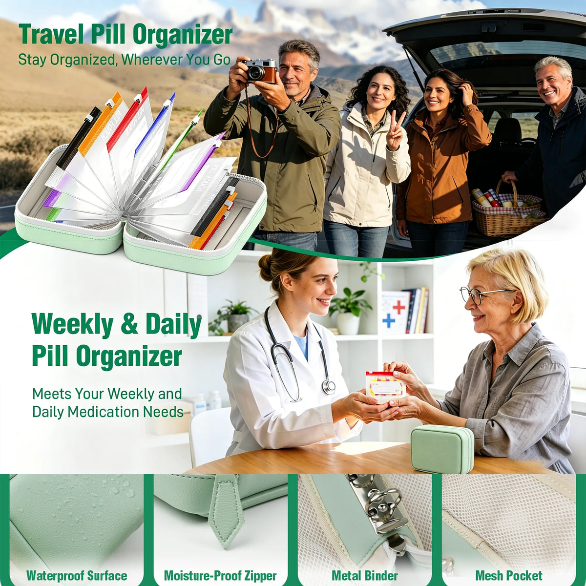 ❄️Summerfresh 50% OFF!💊14-Pouch Travel Medicine & Supplement Organiser – Removable Colour-Coded Zip Pouches with Binder Case