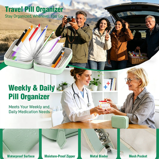 ❄️Summerfresh 50% OFF!💊14-Pouch Travel Medicine & Supplement Organiser – Removable Colour-Coded Zip Pouches with Binder Case